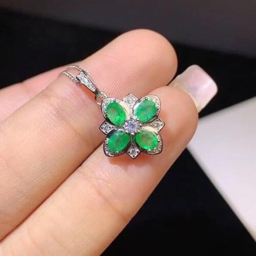 Jewelry 0.5ct Natural Emerald Pendant for Young Girl 3*4mm Genuine Emerald Silver Pendant 925 Silver Emerald Jewelry