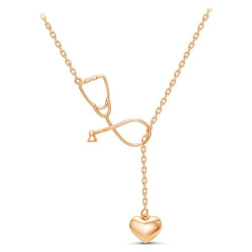 2 Colors Stethoscope Lariat necklace,Heart and Stethoscope Pendant for Doctor medical student Gift,the Doctor Nurse Jewelry