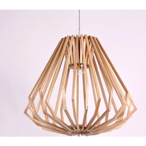 Nordic Pendant Lights Wooden Cage For Living Room Dining Study Modern Solid Wood Art Led Lamp Home Decor Pendant Lamp Fixture