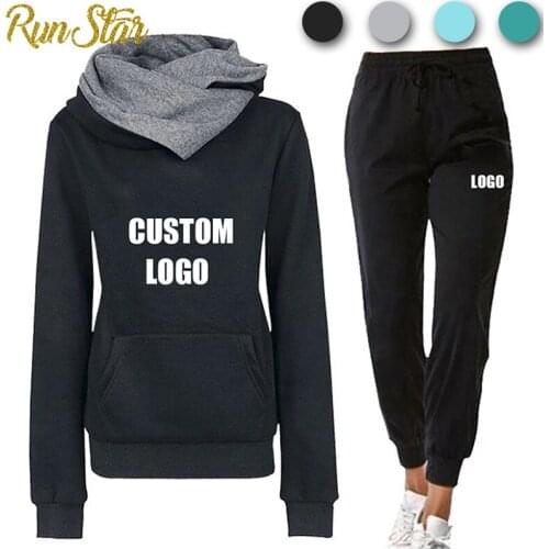 Custom Logo Casual Tracksuit Women 2 Pieces Sets Hoodies Sweatshirt and Pants Suits Pullover Hooded Trousers Outfits Female