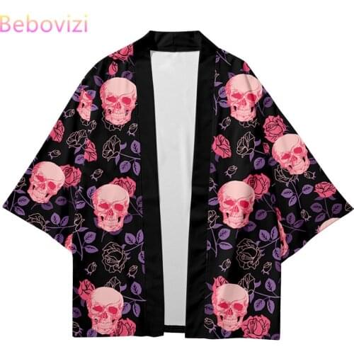 Plus Size 5XL Skull Rose Fashion Beach Japanese Kimono Kimetsu No Yaiba Robe Cardigan Men Shirts Yukata Haori Womens Clothing