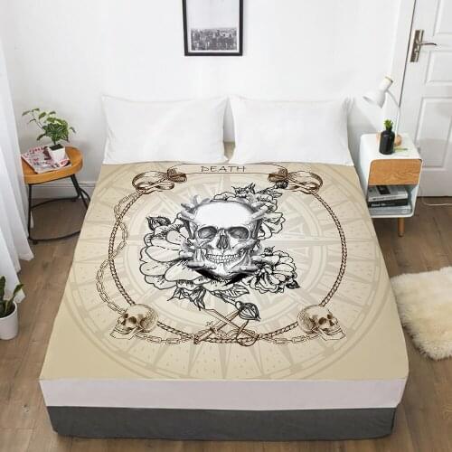 Luxury Elastic fitted sheet bed sheet With An Elastic Band Mattress Cover 150x200/160x200 Bed cover for home Skull Khaki