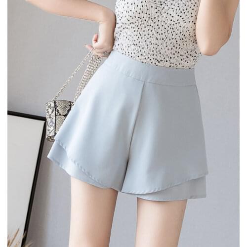Korean version of high-waisted chiffon wide-leg shorts schoolgirl lotus leaf side double-layer casual a-word skirt hot pants
