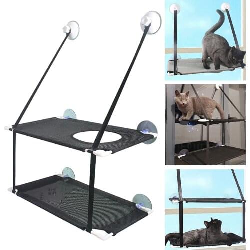 Cute Cat Hammock Double-layer Hanging Beds Comfortable Pet Window Hammock Bed Detachable Soft Seat Beds Bearing 10kg