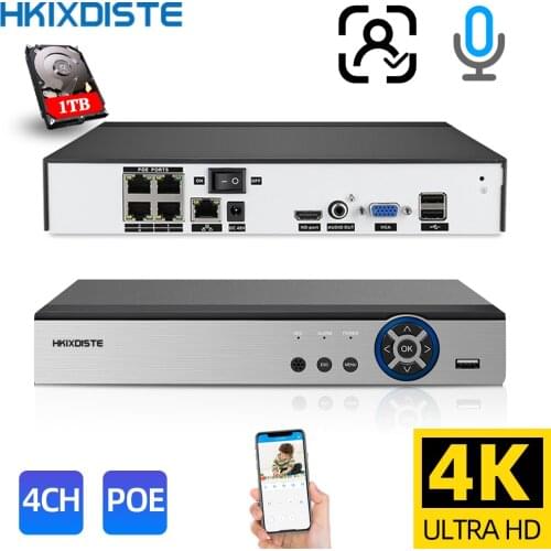 HKIXDISTE H.265 4ch POE NVR Security Video Surveillance CCTV System P2P ONVIF 8MP Plug And Play Network Video Recorder XMEYE 4K