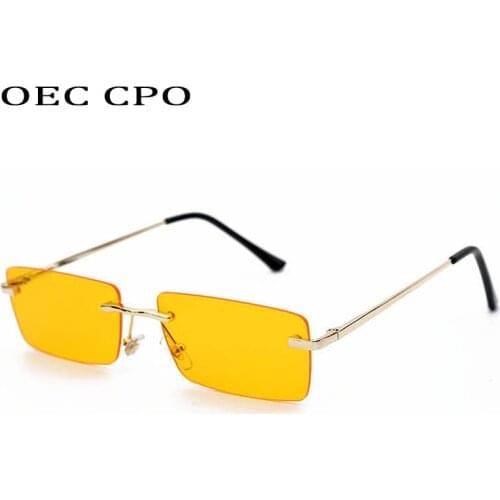 OEC CPO Ladies Small Rimless Sunglasses Women Fashion Rectangle Yellow Orange Sun Glasses Female Men uv400 Eyewear O625