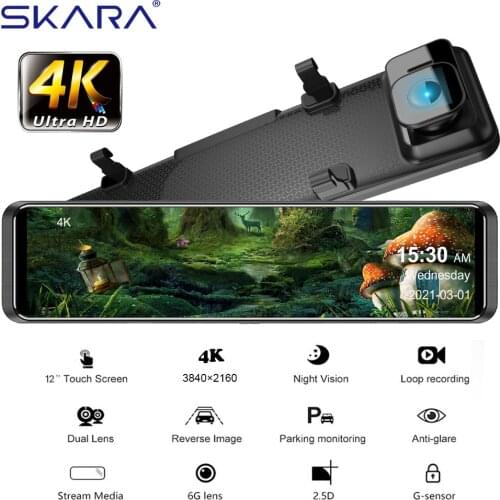 Dash Cam 4K Mirror Car DVR Driving Recorder Touch Screen GPS DashCam Rear View Camera Voice Control 24h Parking Monitor