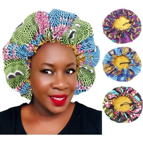 New Big Print Ankara Women Sleep Bonnet Women Head Cover Silky Stain Elastic Cap Ladies Head Wrap Hat Hair Accessories Fashion