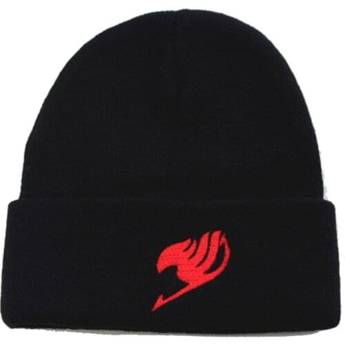 Anime Fairy Tail Knitted Hat For Women Winter Red Cloud Embroidery Beanies Outdoor Warm Elastic Ear Protection Boys Girls Skiing