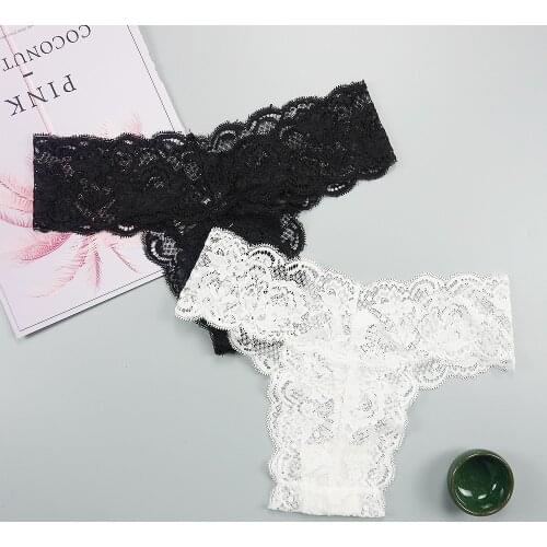 Womens Thong Sexy Lace Panties Transparent G String Intimate Erotic Lingerie Underwear Female Strings Fashion Tanga White/black