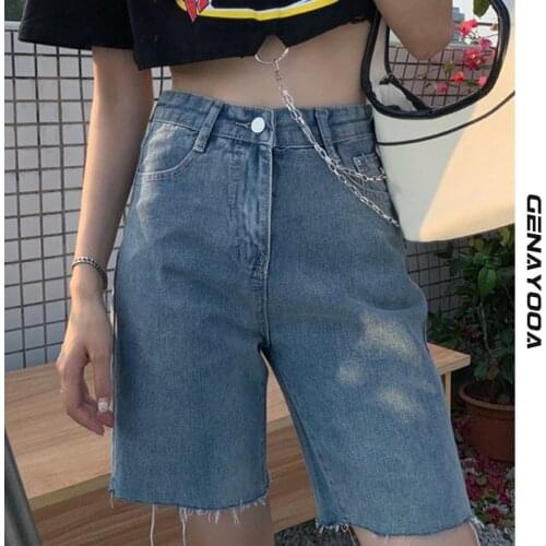 Genayooa Vintage Jean Shorts Women Summer Casual Loose Shorts High Waist Denim Shorts Korean Style Jeans Bike Shorts 2021 New