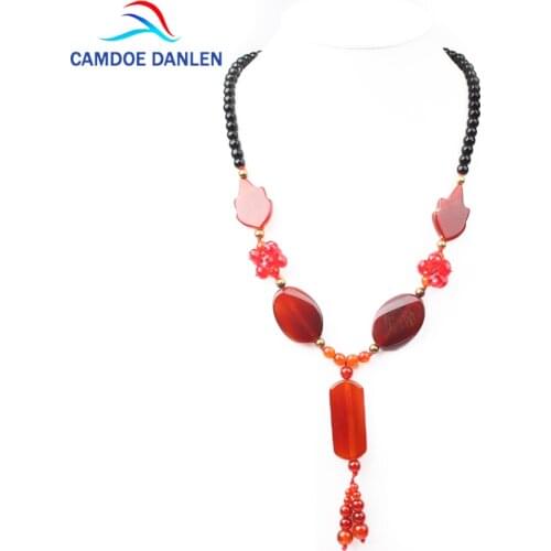 2017 Four Design Natural Stone Boho Necklaces Carnelian Onyx Beads 50CM Long Necklace Pendants Bohemian Women Jewelry Necklace