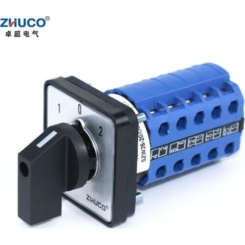 ZHUCO SZW26/LW26-20 1-0-2 5 Phase 20A 660V Universal Transfer Rotary Switch Changeover Control Switch 64X64 48X48 mm Panel Mount