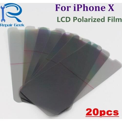 20pcs/Lot LCD Polarizer Polarization Light Film For iPhone X LCD Filter Polarizing Polaroider For IX IPX Replacement Parts