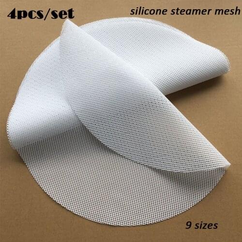 4pcs 18~34cm Dehydrator Sheets Non Stick Food Silicone Steamer Mesh for Chinese Bun Bread & Pastry Food Dim Sum Mesh
