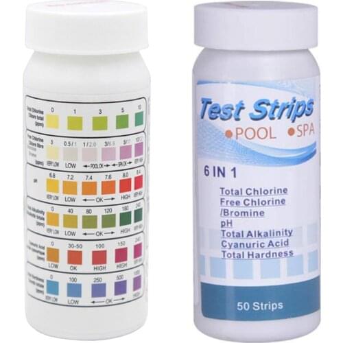 ANENG 50Pcs/Bottle 6-In-1 Swimming Pool SPA Water Quality Test Strip Residual Chlorine Alkalinity Hardness PH Test Paper