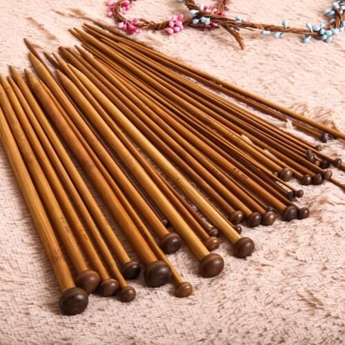 12/36/56Pcs 18 Size Bamboo Crochet Needle Set Single Pointed Carbonize Knitting Needles Domestic Weave Knitting Tool