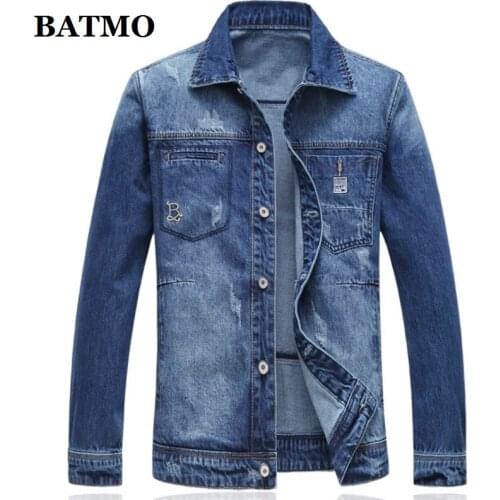 Batmo 2018 new arrival autumn high quality cotton denim casual jackets men,mens black jackets ,plus-size XXL-6XL 7112