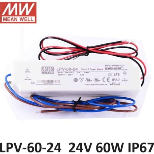 Meanwell waterproof 24V power supply LPV-60-24 UL CB CE PSU 60W 24V 2.5A LED screen power supply IP67 driver for LED lighting