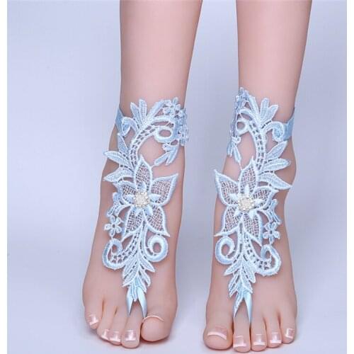 1 Pair Bridal Barefoot Sandals Shoes Accessories Anklets Sequins Lace Wedding Decor Chain Women Lady Beach Foot Jewelry Chain