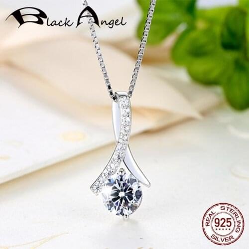 BLACK ANGEL Hot Sale 925 Sterling Silver Shiny Zircon Unique Heart Pendant Necklaces for Women Wedding Jewelry Christmas Gift
