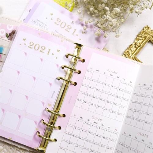 2021 Planner Calendar Agenda Organizer Loose Leaf Dividers Paper Folding Paper Refills A5/A6 Ring Binder Inner Pages Journal