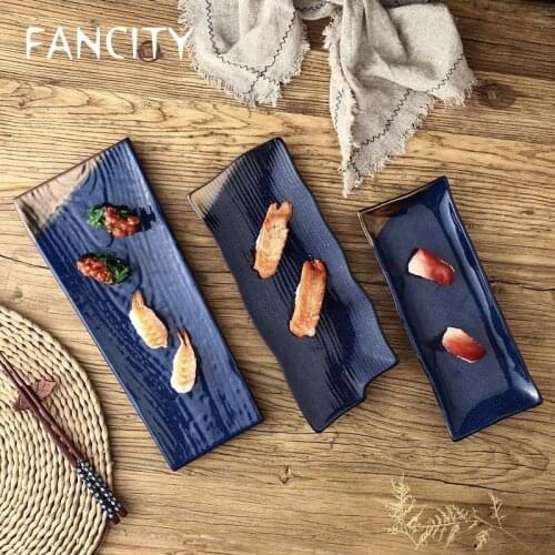 FANCITY Retro Japanese Ceramic Plate Western Food Plate Irregular Flat Plate Creative Commercial Sushi Plate Sashimi Plate Cake
