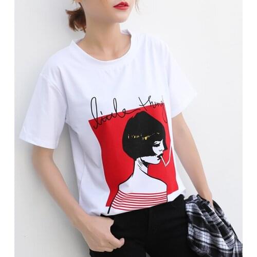 Autumn 2019 New Design 10 Styles Women Casual White T Shirt Female Short Sleeve Top Tees Printed t-shirt Women dropshipping 07E6