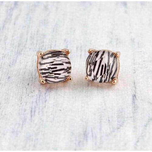 Faceted Resin Tiny Leopard Abalone Shell Zigzag Stripes Button Studs and Dot Earrings Cube Button Studs & Dot Earrings