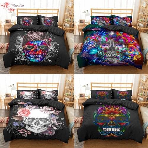 Homesky Gothic Skull Bedding Set Twin Full Queen King Double Sizes Duvet Cover Sugar Skull Comforter Bedding Set Bed Linen