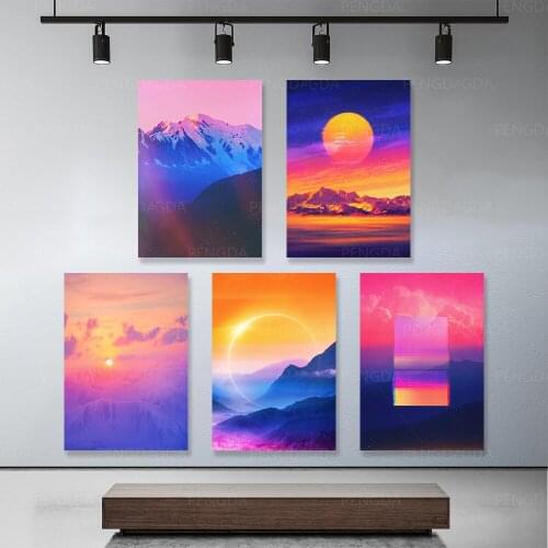 Canvas Painting Modular Frame Planet Mountain Sunset Landscape Posters Pictures Modern Living Room Decor Home HD Prints Wall Art