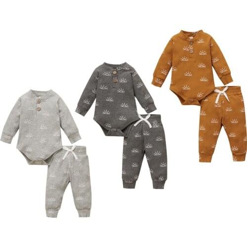 Lioraitiin 0-18M 2Pcs Pajamas Sets Sun Print V-Neck Bodysuit Tops+Lace-Up Drawstring Pants Casual Outfit Sleepwear Tracksuit