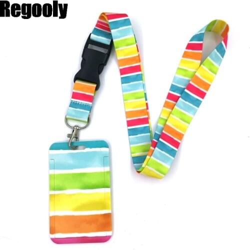 Colorful Rainbow Pattern Art Cartoon Anime Fashion Lanyards Bus ID Name Work Card Holder Accessories Decorations Kids Gifts