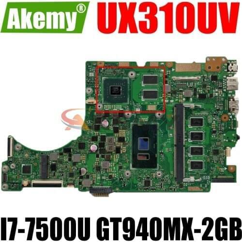 AKEMY UX310UV Laptop Motherboard For ASUS UX410UQK (14 inch) UX410U UX310U Original Mainboard 4GB-RAM I7-7500U GT940MX-2GB