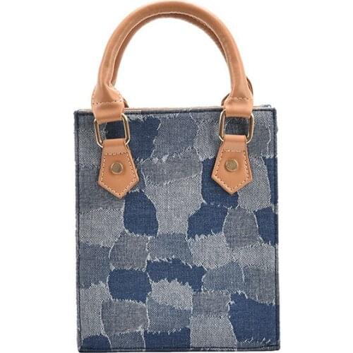 Fashion Jean Cowboy Women Totes Shoulder Bags Square Box Style Lady Shoulder Bag Handbags Blue Color Purse Denim