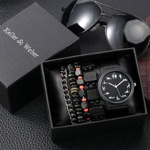 Keller & Weber 5 Piece Watch Sets with Quartz Wristwatch Fashion Bracelets Thanksgiving Birthday Gifts for Male Men Watches