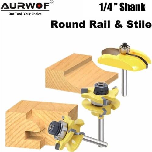 3pcs 1/4" Shank Round Rail & Stile Router Bits Set Cove Raised Panel Cutting Milling Cutter for Wood Woodworking Tools MC01050