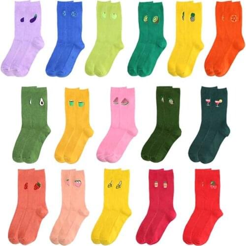 Creative Color Heap Heap Warm Socks Women Banana Peach Strawberry Avocado Harajuku Embroidery Fruit Funny Socks Sokken Skarpetki