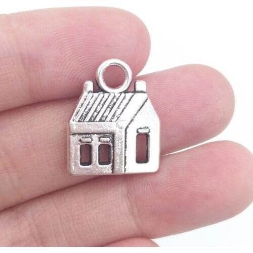 BULK 30pcs Antique Silver Plated Double Sided House Charms Alloy Metal Pendants for DIY Jewelry Making 14*17.5mm 2.05g