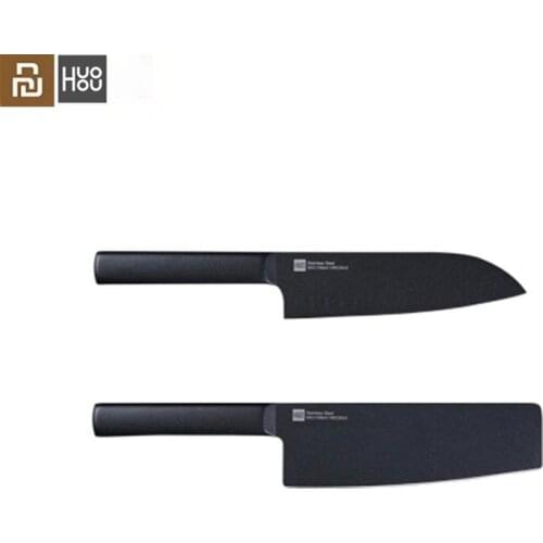 Original Huohou Cool Black Kitchen Not-sticky Knife 2pcs Stainless Steel Cutter Set