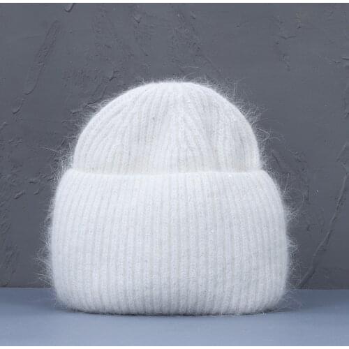 Autumn Winter Rabbit Hair Winter Hat Warm Beanies Hats Casual Women Solid Adult Cashmere Knitted Beanie Hat with Bright Wire