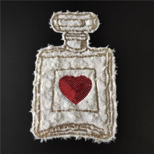 Perfume bottle Large Patch Clothes Stickers Plush Sequins Biker Badge Iron On Patches For Clothing DIY Strange Things Gifts