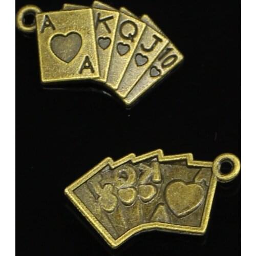 23pcs Antique bronze playing cards poker train seqence Charms Pendants for Jewelry Making DIY Handmade Craft 24*13mm