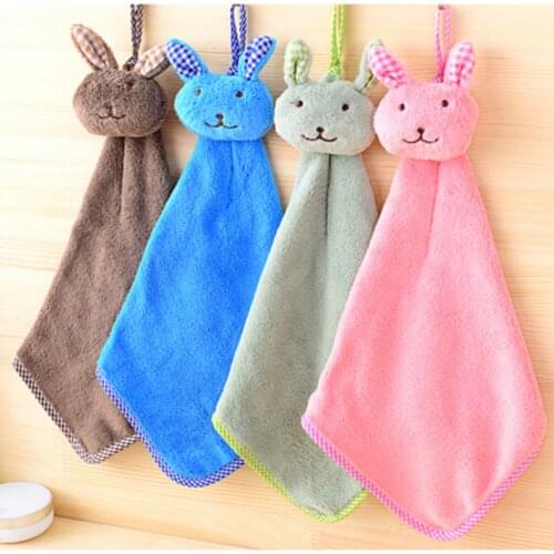 Baby Hand Towel Cartoon Rabbit Plush Kitchen Soft Hanging Bath Wipe Towel Animal Wipe Hanging Bathing Towel
