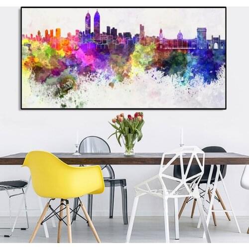 Posters and Prints Wall Art Canvas Painting Abstract Watercolor World Frame Building Picture for Living Room Home Decor No Frame