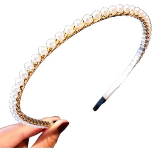 New Arrival Women Hair Accessories Handmade Knotted Pearl Headband Winding Beading Headdress Bow Non-slip Girls Headwear