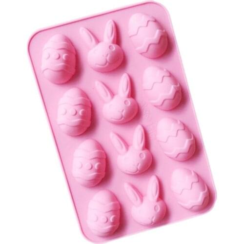 Silicone Cake Mold Easter Bunny Eggs Chocolate Cake Soap Mold Baking Ice Tray Mould baking Jelly pudding ice mould silicone Pink