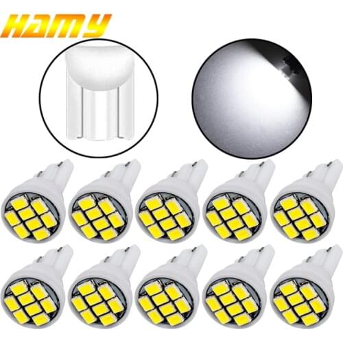 10 PCS T10 LED Bulb For Car W5W 194 168 LED Signal Light 12V 1206 SMD 6500K White Auto Interior Dome Trunk License Plate Lamps