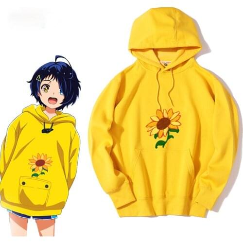 Wonder Egg Priority Cosplay Ohto Ai Hoodie Aesthetic Sun Flower Pocket Same Paragraph Casual Loose Sweatshirts Anime Cute