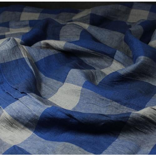 High quality flax patchwork Yarn dyed blue grid fabric High-end brand clothes fabrics